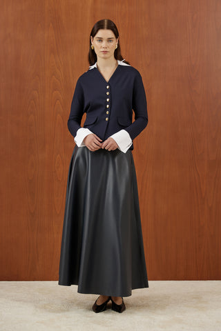 Lacivert Poplin Detaylı Gold Düğmeli Ceket