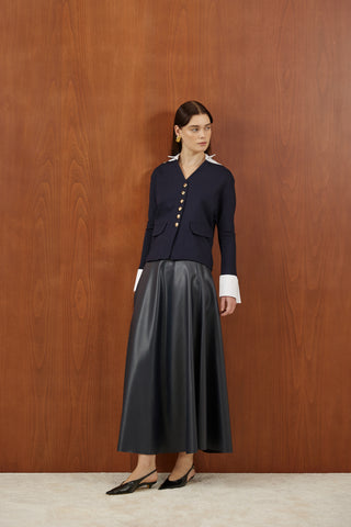 Lacivert Poplin Detaylı Gold Düğmeli Ceket