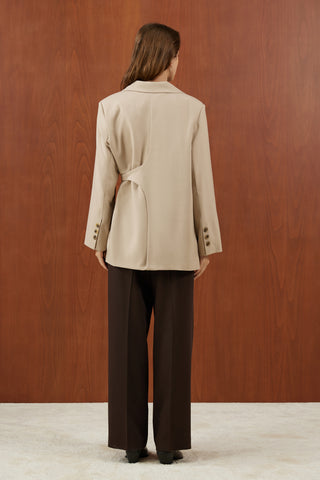 Bej Yandan Bağlamalı Salaş Blazer Ceket
