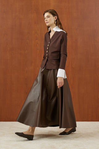 Kahverengi Poplin Detaylı Gold Düğmeli Ceket