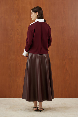 Bordo Poplin Detaylı Gold Düğmeli Ceket