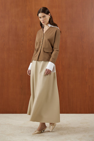 Camel Poplin Detaylı Gold Düğmeli Ceket