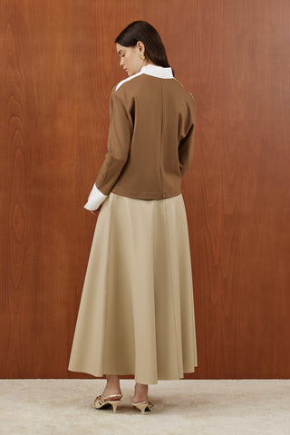 Camel Poplin Detaylı Gold Düğmeli Ceket