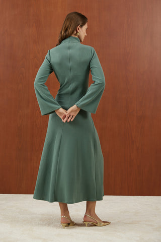 Mint Önden Bağlamalı Fitilli Triko Elbise