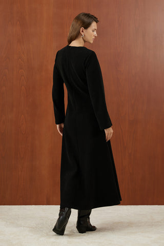 Siyah Deri Korsajlı Triko Elbise