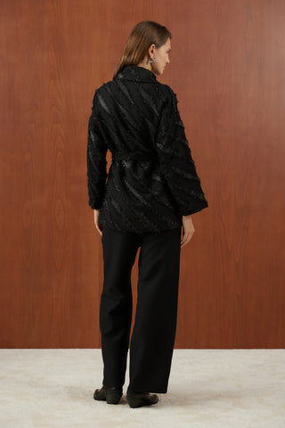 Siyah Sakallı Simli Kumaş Fermuarlı Takım