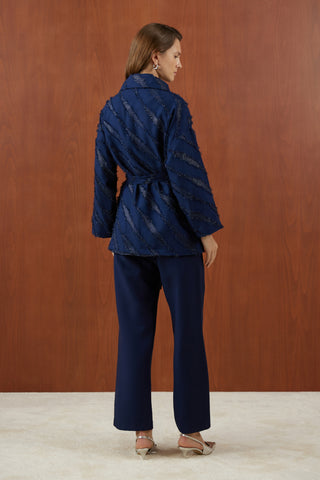 Lacivert Sakallı Simli Kumaş Fermuarlı Takım