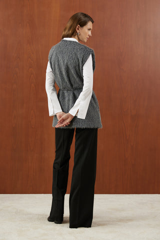 Antraist Kristal Taşlı Tüğlü Kürk Yelek