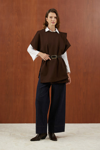 Kahverengi Deri Kemerli Kaşe Panço