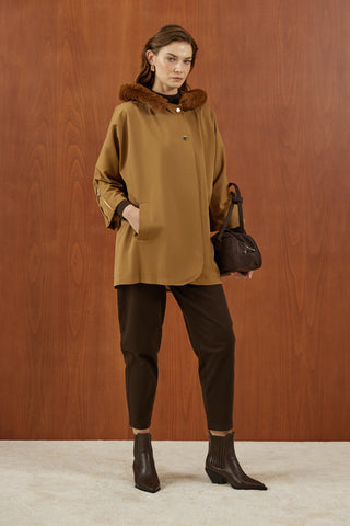 Taba Kapişonu Kürklü Trenç Mont