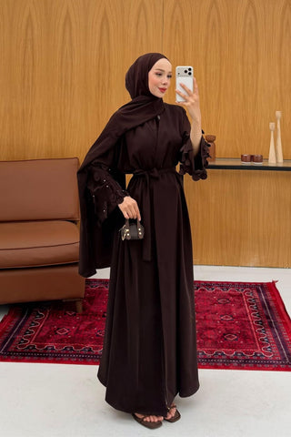 Kolu Lazer Detaylı Abaya Kahverengi