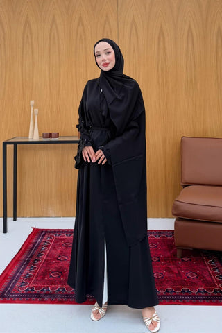 Kolu Lazer Detaylı Abaya Siyah