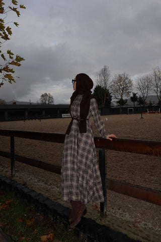 Pamuk Viskon Ekoseli Elbise