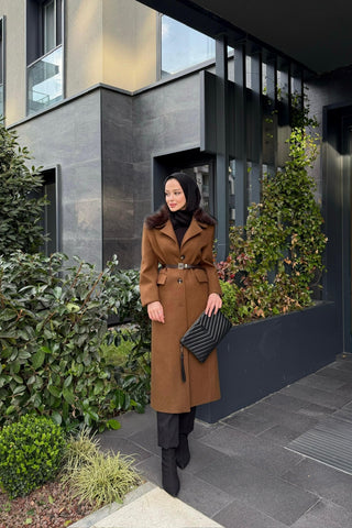 Taba Kürk Yakalı Kaşe Kaban