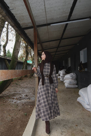 Pamuk Viskon Ekoseli Elbise