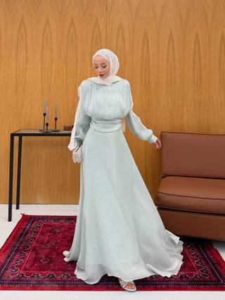 Simli Organze Şifon Elbise Mint