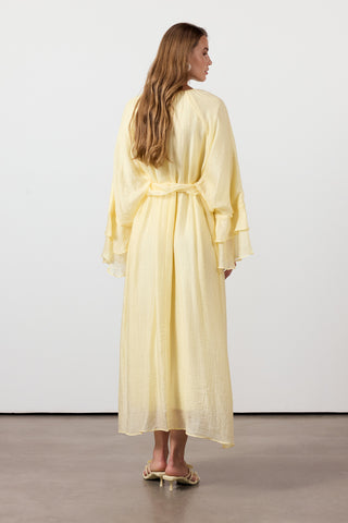 Fırfır Ve Volan Detaylı Şifon Elbise - Sarı