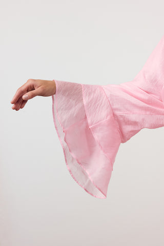 Fırfır Ve Volan Detaylı Şifon Elbise - Pembe