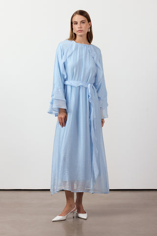 Fırfır Ve Volan Detaylı Şifon Elbise - Bebe mavisi