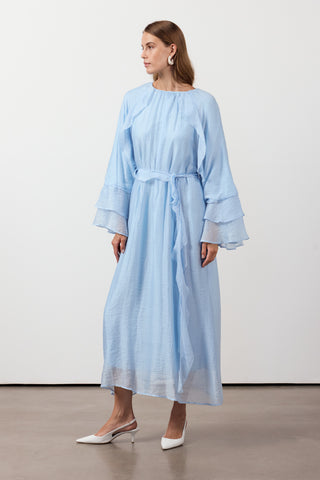 Fırfır Ve Volan Detaylı Şifon Elbise - Bebe mavisi