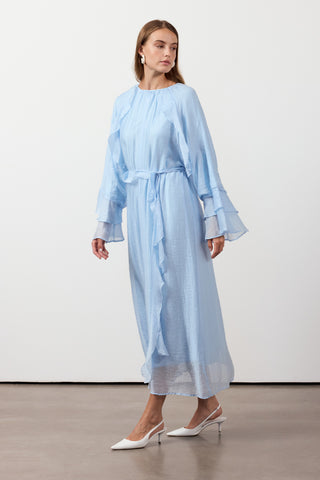 Fırfır Ve Volan Detaylı Şifon Elbise - Bebe mavisi