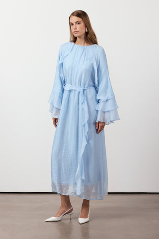 Fırfır Ve Volan Detaylı Şifon Elbise - Bebe mavisi