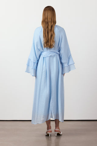 Fırfır Ve Volan Detaylı Şifon Elbise - Bebe mavisi