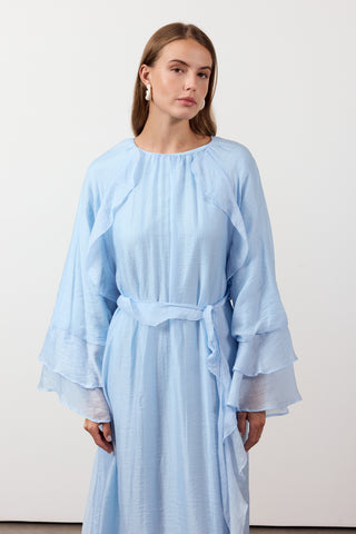 Fırfır Ve Volan Detaylı Şifon Elbise - Bebe mavisi