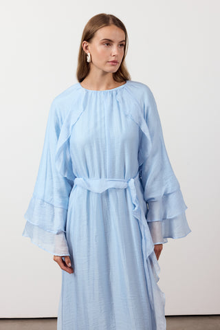 Fırfır Ve Volan Detaylı Şifon Elbise - Bebe mavisi