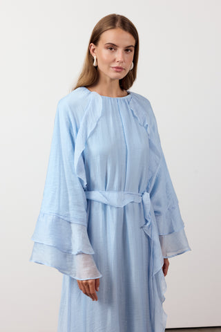 Fırfır Ve Volan Detaylı Şifon Elbise - Bebe mavisi