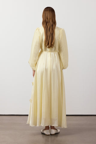 Çiçekli Şifon Abiye Elbise - Sarı