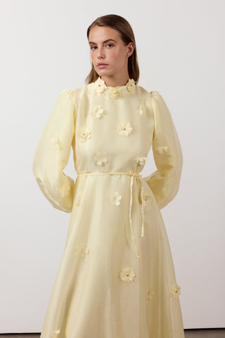 Çiçekli Şifon Abiye Elbise - Sarı