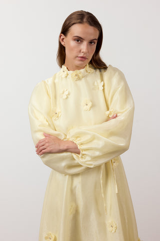 Çiçekli Şifon Abiye Elbise - Sarı