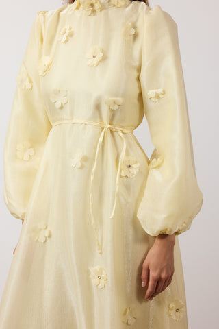 Çiçekli Şifon Abiye Elbise - Sarı