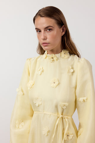 Çiçekli Şifon Abiye Elbise - Sarı