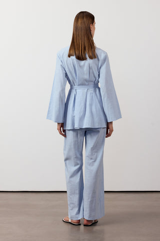 Pens Detaylı İkili Keten Takım - Mavi