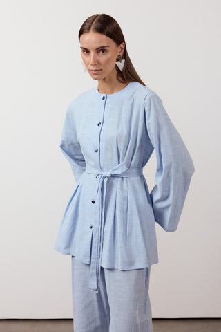 Pens Detaylı İkili Keten Takım - Mavi