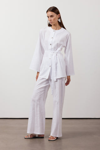 Pens Detaylı İkili Keten Takım - Beyaz - Fushya Online