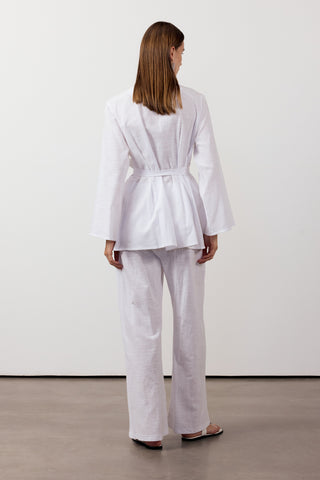 Pens Detaylı İkili Keten Takım - Beyaz - Fushya Online