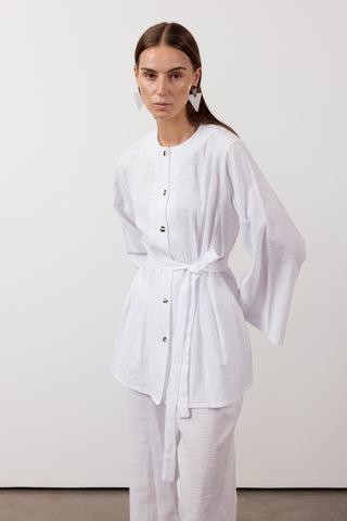 Pens Detaylı İkili Keten Takım - Beyaz - Fushya Online