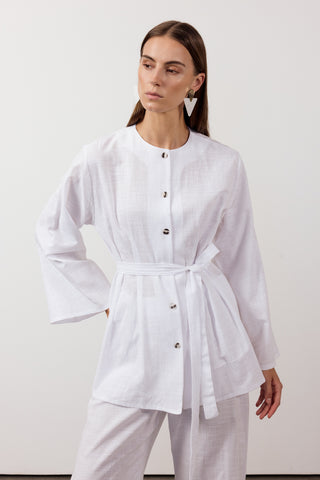 Pens Detaylı İkili Keten Takım - Beyaz - Fushya Online