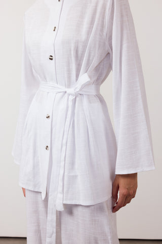 Pens Detaylı İkili Keten Takım - Beyaz - Fushya Online