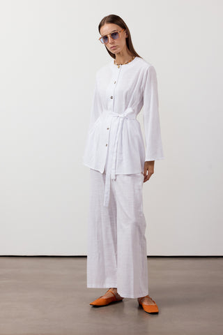 Pens Detaylı İkili Keten Takım - Beyaz - Fushya Online