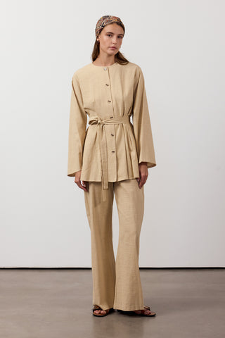 Pens Detaylı İkili Keten Takım - Camel - Fushya Online