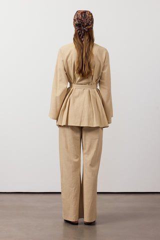 Pens Detaylı İkili Keten Takım - Camel - Fushya Online