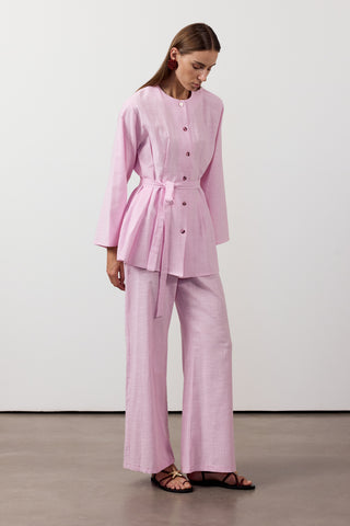 Pens Detaylı İkili Keten Takım - Pembe - Fushya Online