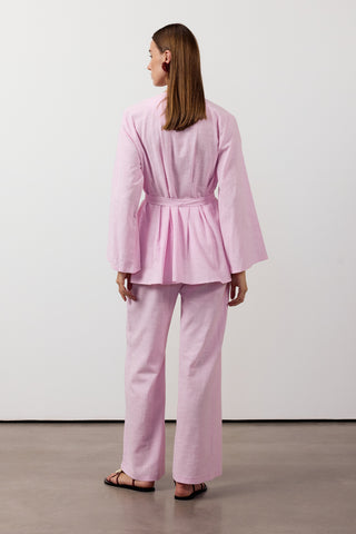 Pens Detaylı İkili Keten Takım - Pembe - Fushya Online