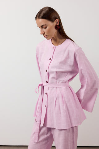 Pens Detaylı İkili Keten Takım - Pembe - Fushya Online