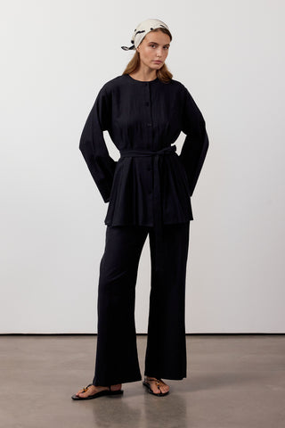 Pens Detaylı İkili Keten Takım - Siyah - Fushya Online