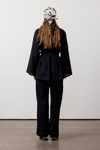 Pens Detaylı İkili Keten Takım - Siyah - Fushya Online